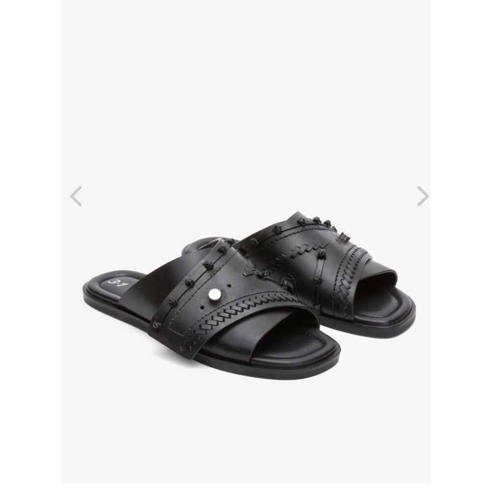 $495 3:1 Philip Lim Crossover Slide Sandal with Leather Craft NIB